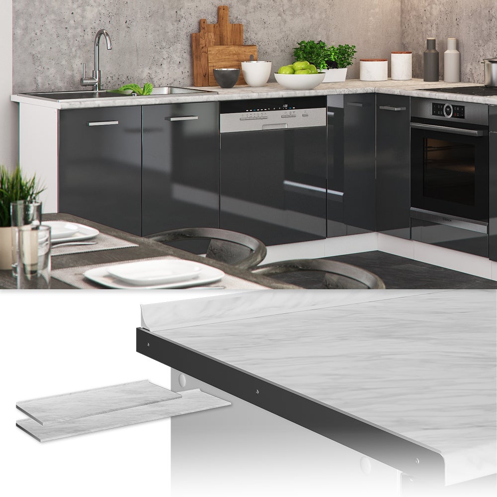 Cucina Monoblocco Vicco R-Line 160cm - Grigio-Blu/Bianco Con Piano Marmo - Foto 3