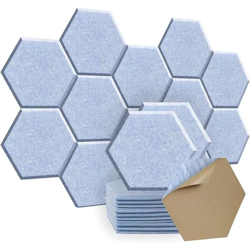 12 samoprzylepnych paneli dźwiękochłonnych, pianka dźwiękochłonna o wysokiej gęstości, sześciokątne panele dźwiękochłonne, dźwiękochłonne, błękitne