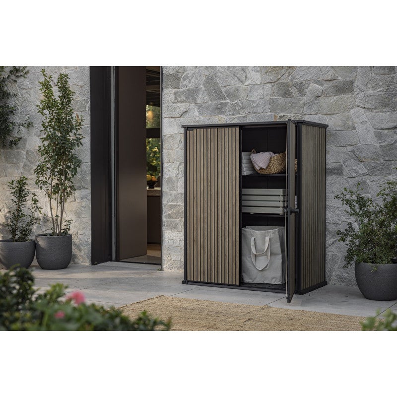 Armario de jardín Keter Vertical Store de 1400 l - Listones efecto madera - 140 x 73,6 x 170,4 cm - 8