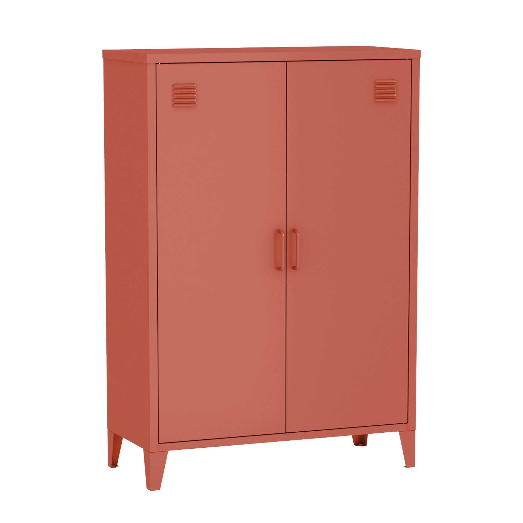 Commode/armoire en métal terracotta. 2 espaces de rangement. casiers ...