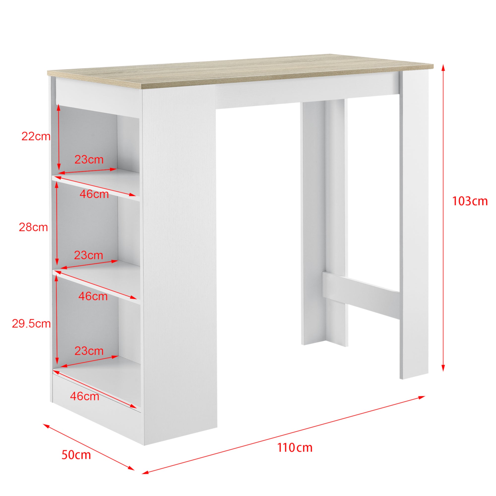 Table de Bar Kouvola 110 x 50 x 103 cm Blanc Effet Chêne [en.casa] - 3