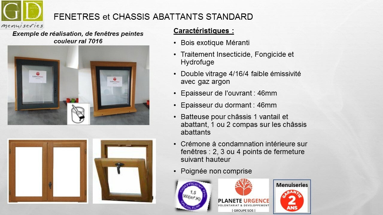 Fenêtre GD Menuiseries Fenêtre Bois 2 Vantaux H185 X L120 Côtes Tableau