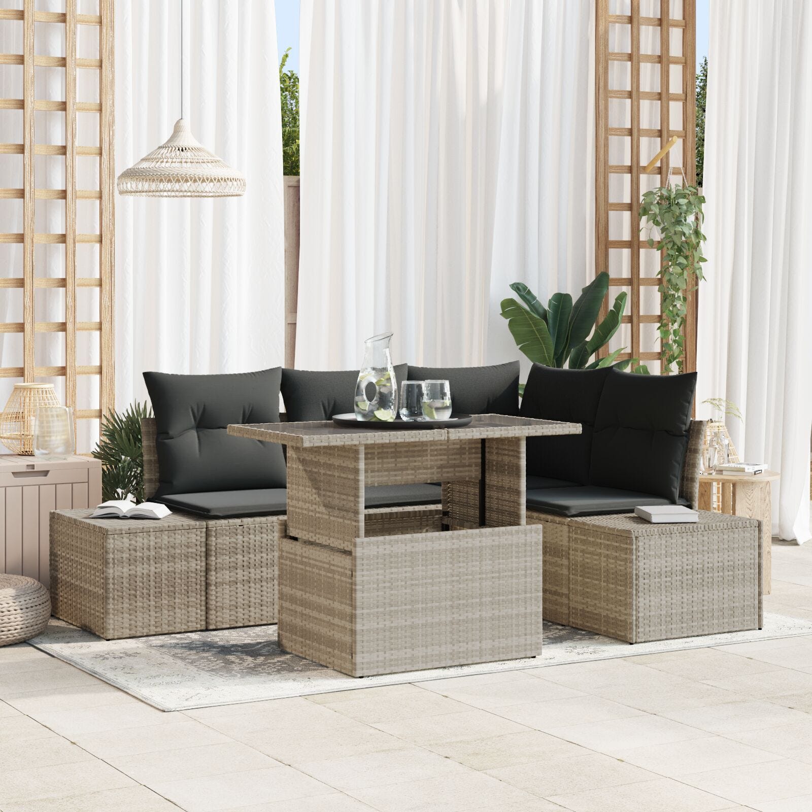 Set Divano da Giardino pcs Grigio chiaro Poly Rattan vidaXL