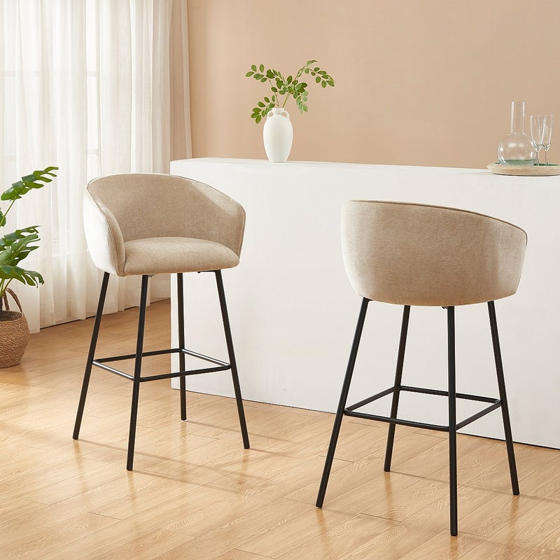 Zestaw 2 stołków barowych z tkaniny i czarnego metalu - Beżowy - LAZONI marki Pascal Morabito