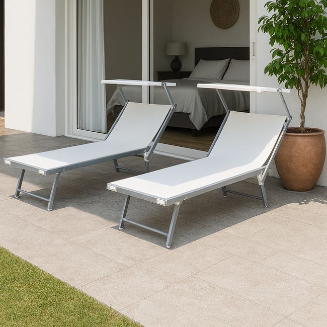 Set Di 2 Lettini Pieghevoli VOUNOT Con Tettuccio Parasole - Per Spiaggia, Piscina E Giardino - Foto 5