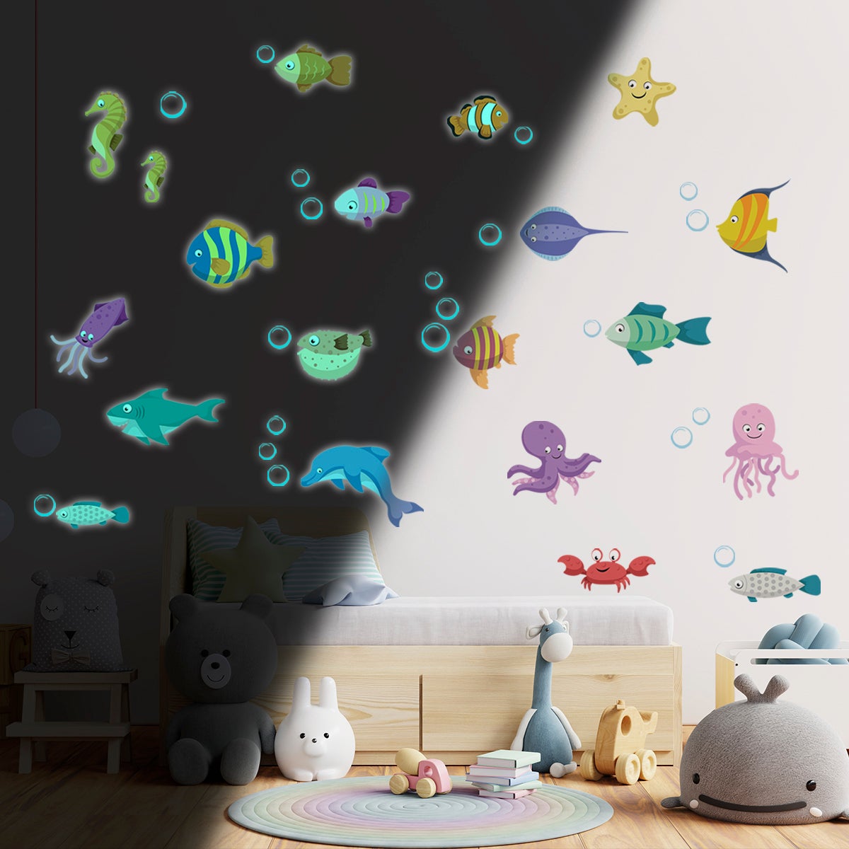 Adesivos fosforescente animali marini - Sticker adesivo - adesivi murali - 30x40cm - 3