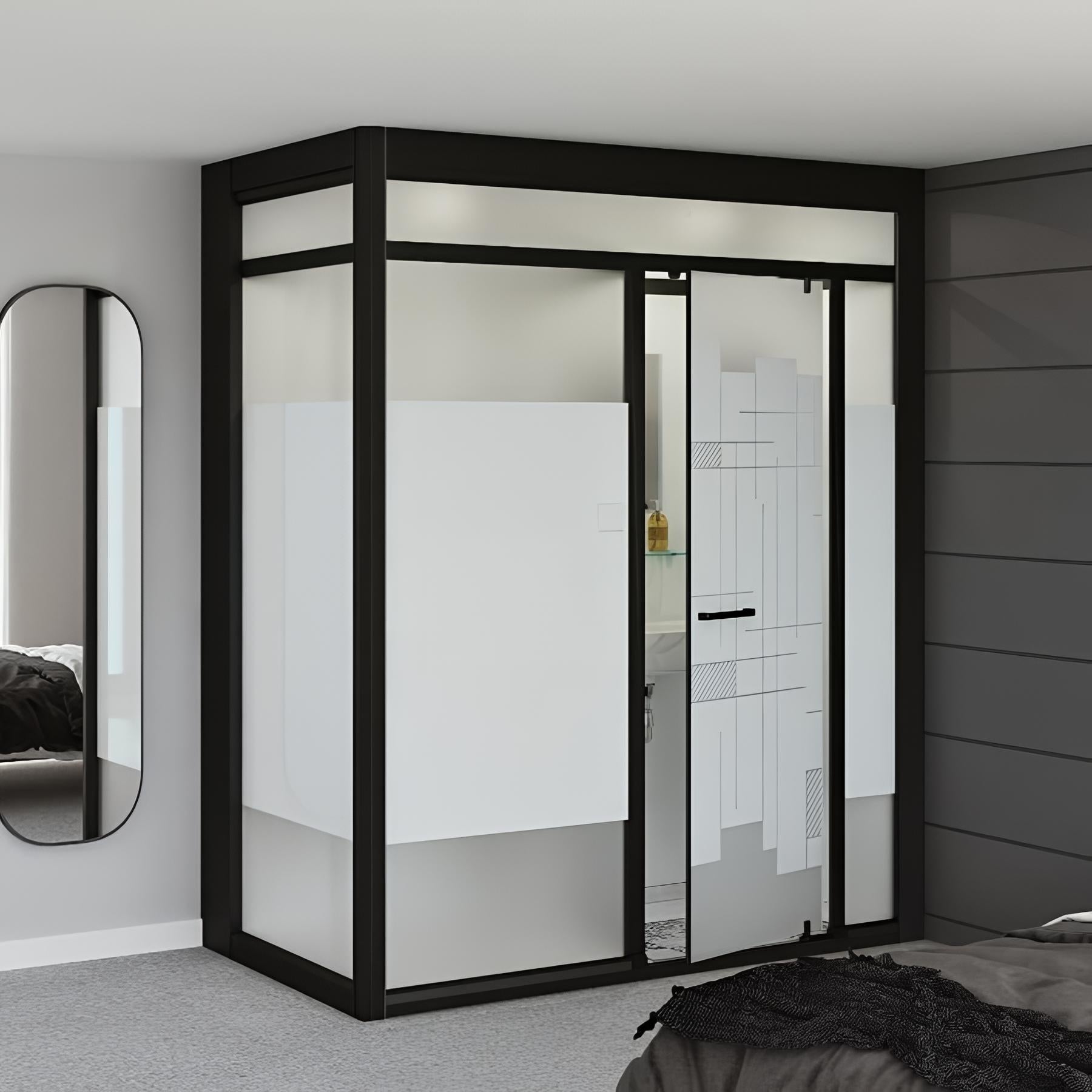 Specchio Da Bagno Con Design Ad Arco E Angolo Retto – 4 Pezzi, Stile Moderno E Minimalista - 6