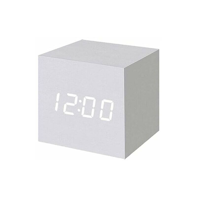 Réveil numérique LED en bois, horloge cube numérique avec affichage de ...