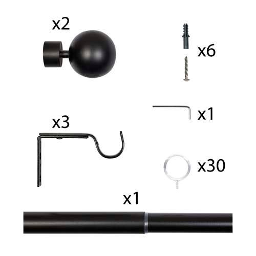 Barra de cortina negra extensible con terminal Esfera, 110–200 cm, instalación en pared - 3