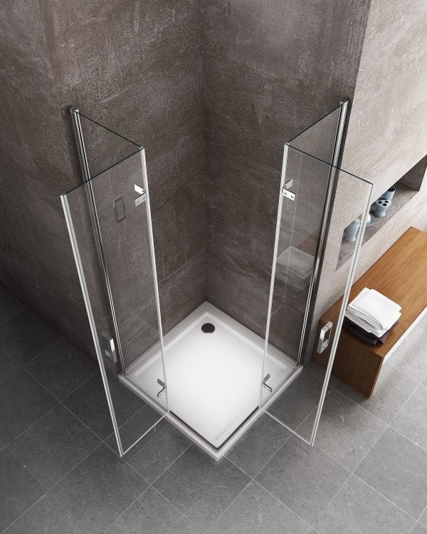 Box doccia angolare pieghevole a libro con chiusura a pacchetto H 190 cromo anticalcare trasparente con misure 75 (72,5-74) x 90 (87,5-89) - 2