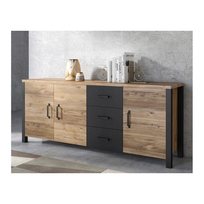 Buffet RAMOS 130 cm - Rovere e nero opaco super - LED multicolori Buffet RAMOS 130 cm - Rovere e nero opaco super - LED multicolori