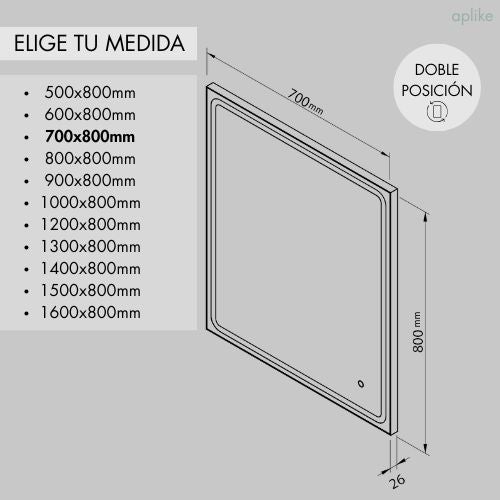 Espelho de Casa de Banho LED Tátil Retangular 70x80 cm MIA - Aplike - 4