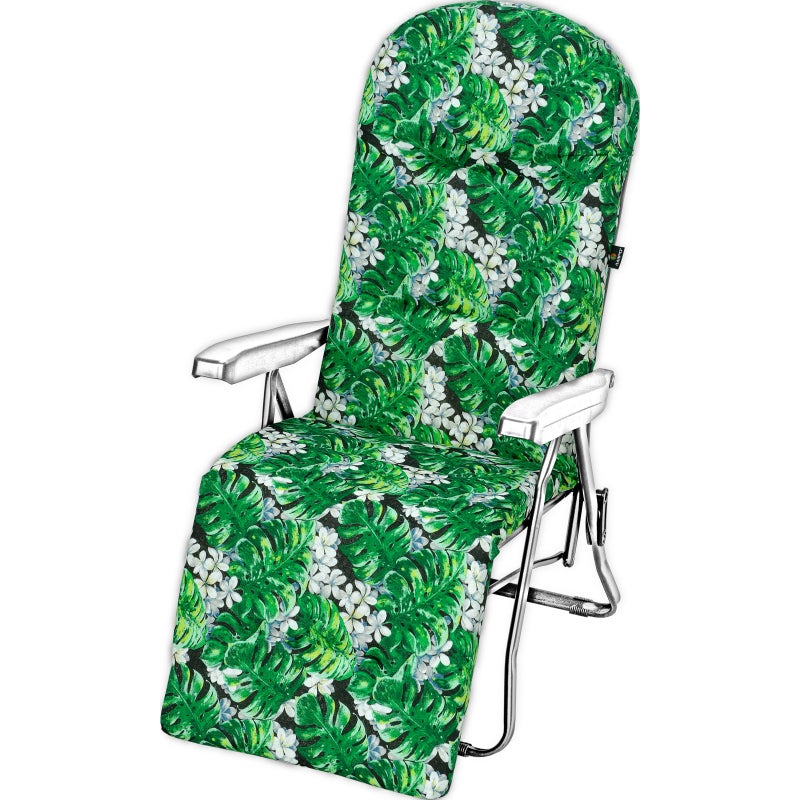 Poduszka na leżak ogrodowy z podnóżkiem AMPO zielony biały czarny 1 szt.