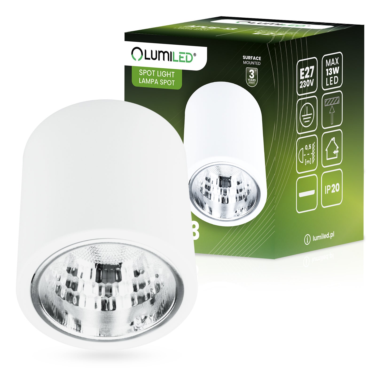 Oprawa Sufitowa Lumiled Natynkowa Stała Okrągła 13 Spot Tuba Biała E27 1 szt.