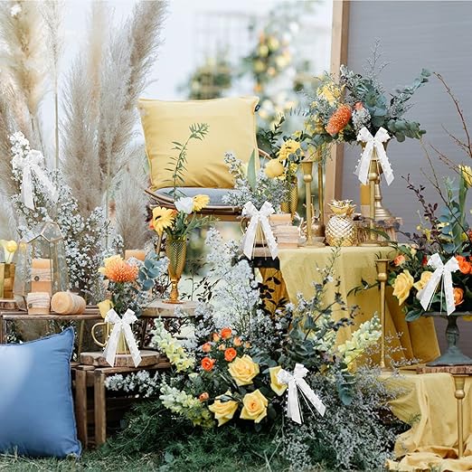 Noeuds de Ruban de Deco Mariage, 30 Pièces Décoration Voiture Mariage Noeuds et Rubans Satin Blanc, pour Wedding, Bouquet, Noël, Cadeau,Anniversaire - 5
