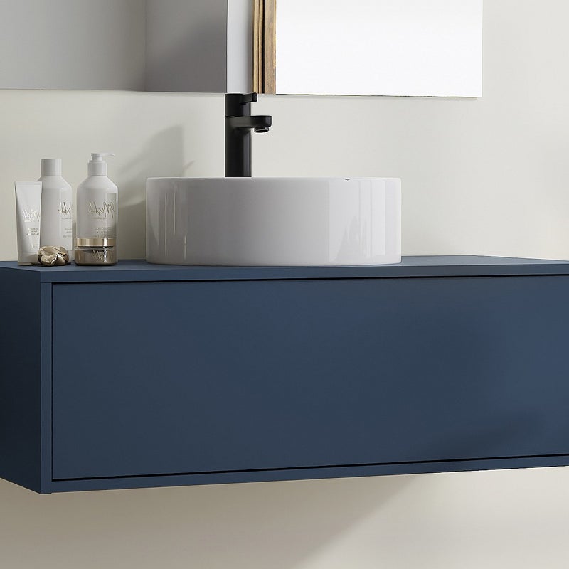Szafka łazienkowa wisząca ciemnoniebieska z okrągłą umywalką - 94 cm - TEANA II