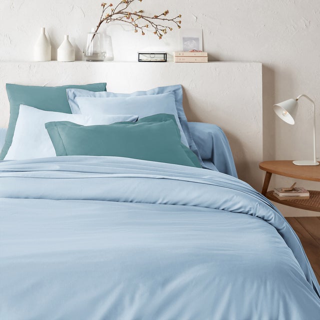 Housse de couette unie en polycoton, Scenario - Bleu pastel - 140 x 200 cm