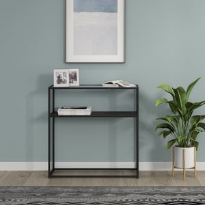 en.casa] Tavolo a Consolle Mobile da Ingresso Corridoio Soggiorno Scaffale Basso Stretto con Telaio in Metallo e 4 Piani 120 x 33 x 80 cm Nero