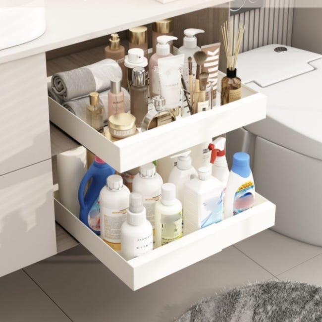 Cassetto Estraibile Regolabile Per Cucina - Larghezza 32-52cm, Acciaio Carbonio, Bianco - Foto 3