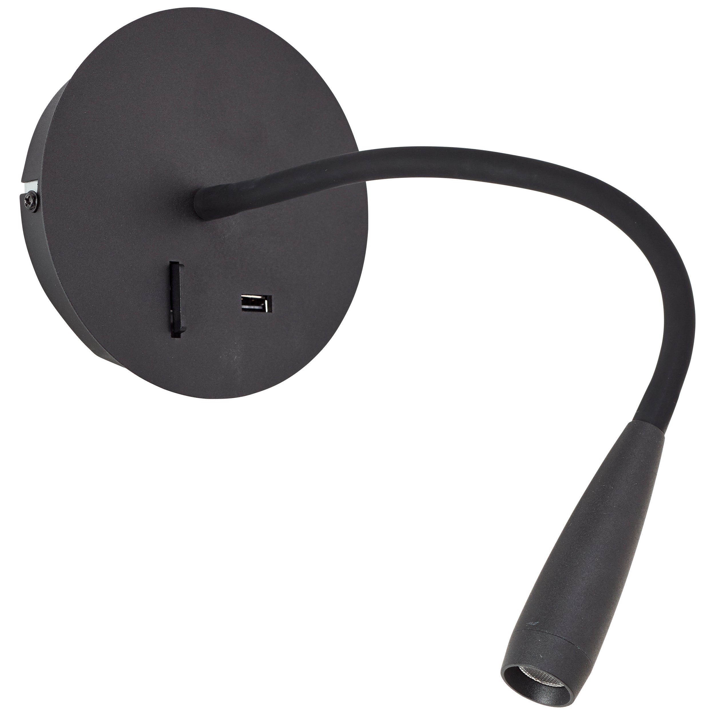 Brilliant Jutta reflektor ścienny LED z elastycznym ramieniem i czarnym przełącznikiem piaskowym USB metal/czarne tworzywo sztuczne 2,8 W zintegrowana - 2