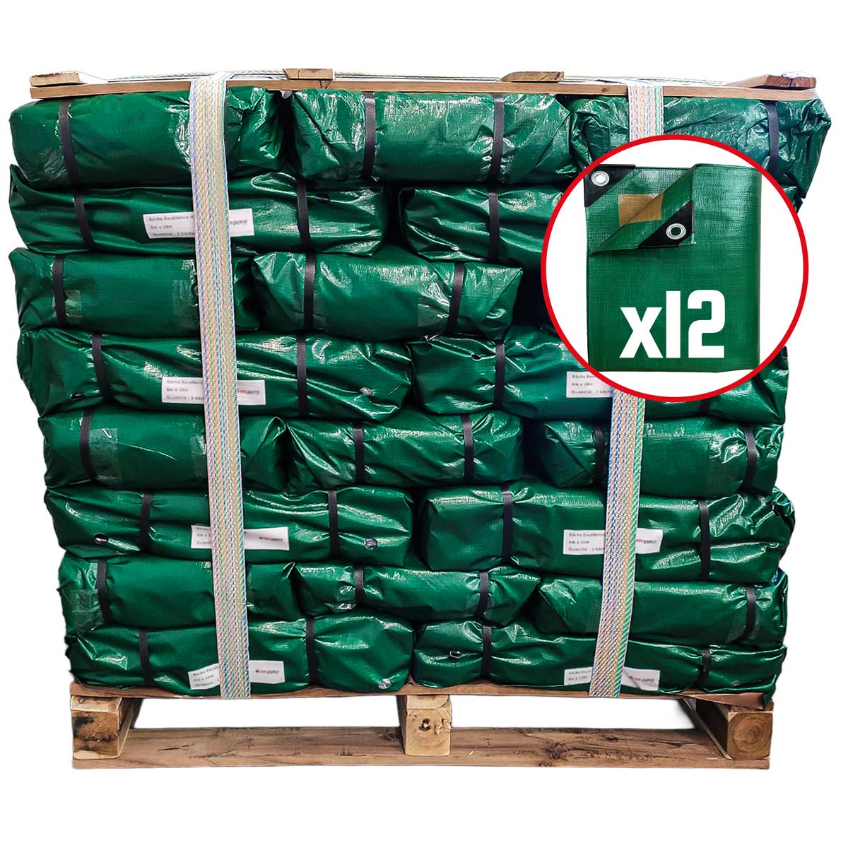 Lote de 12 lonas para techos 6x10 m tecplast hq250to - verde y marrón - máximo rendimiento - lona impermeable para techadores - pm12to