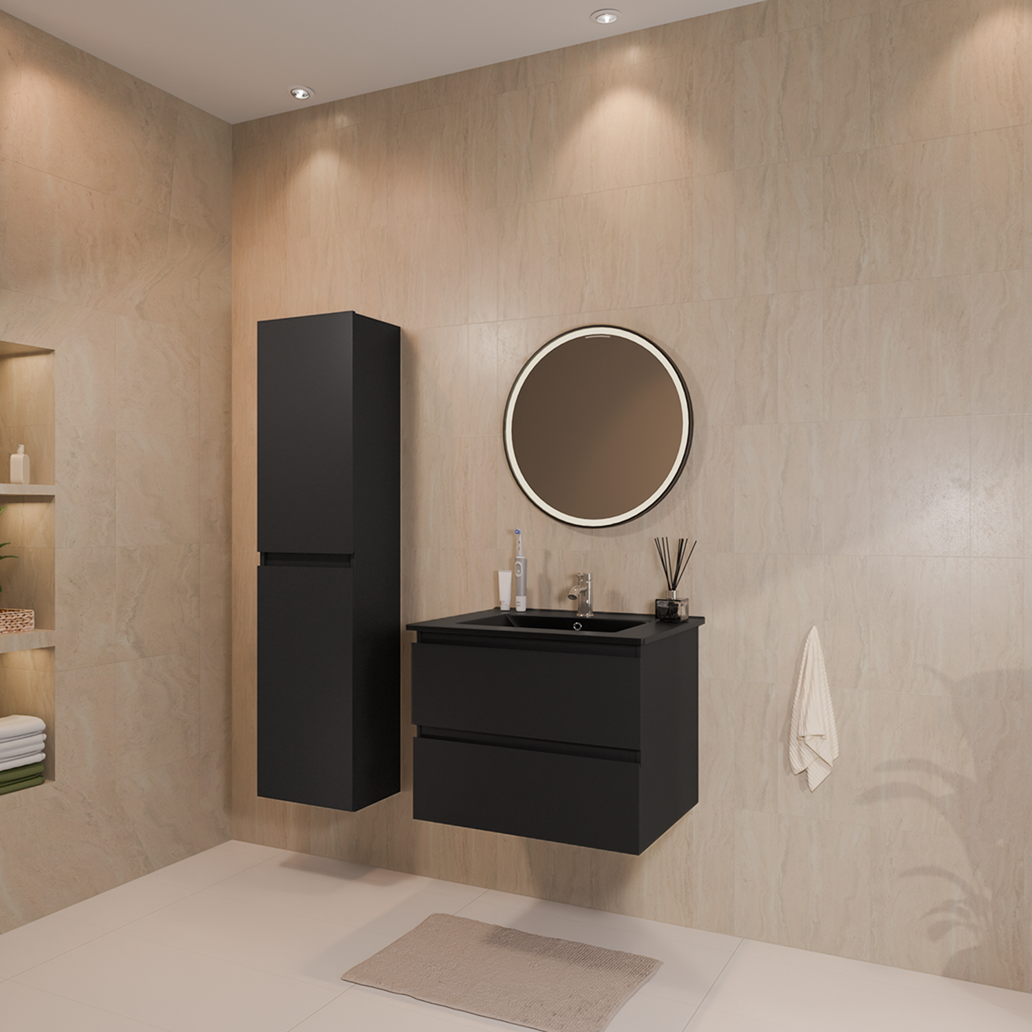 LOMAZOO Meuble De Salle De Bain Marenza Noir Mat 60cm - lavabo noir - 7