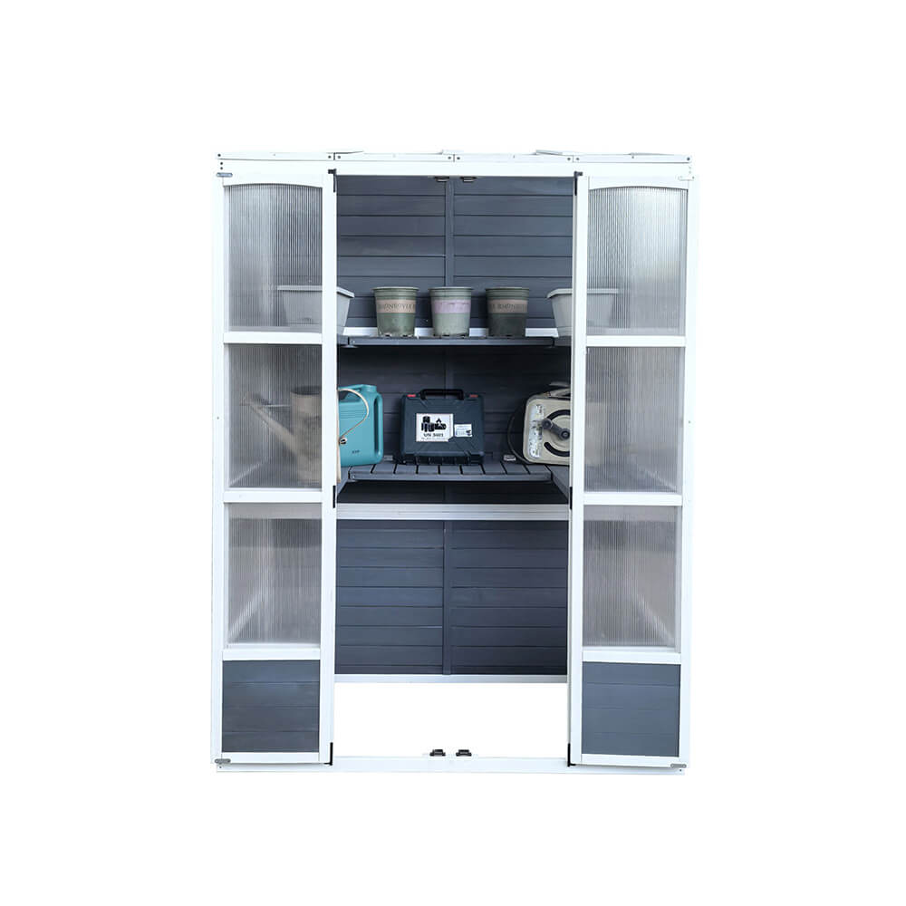 HOME DELUXE Serre adossée YANA GREEN – Gris | Serre en aluminium avec panneaux en polycarbonate pour terrasse et jardin - 4