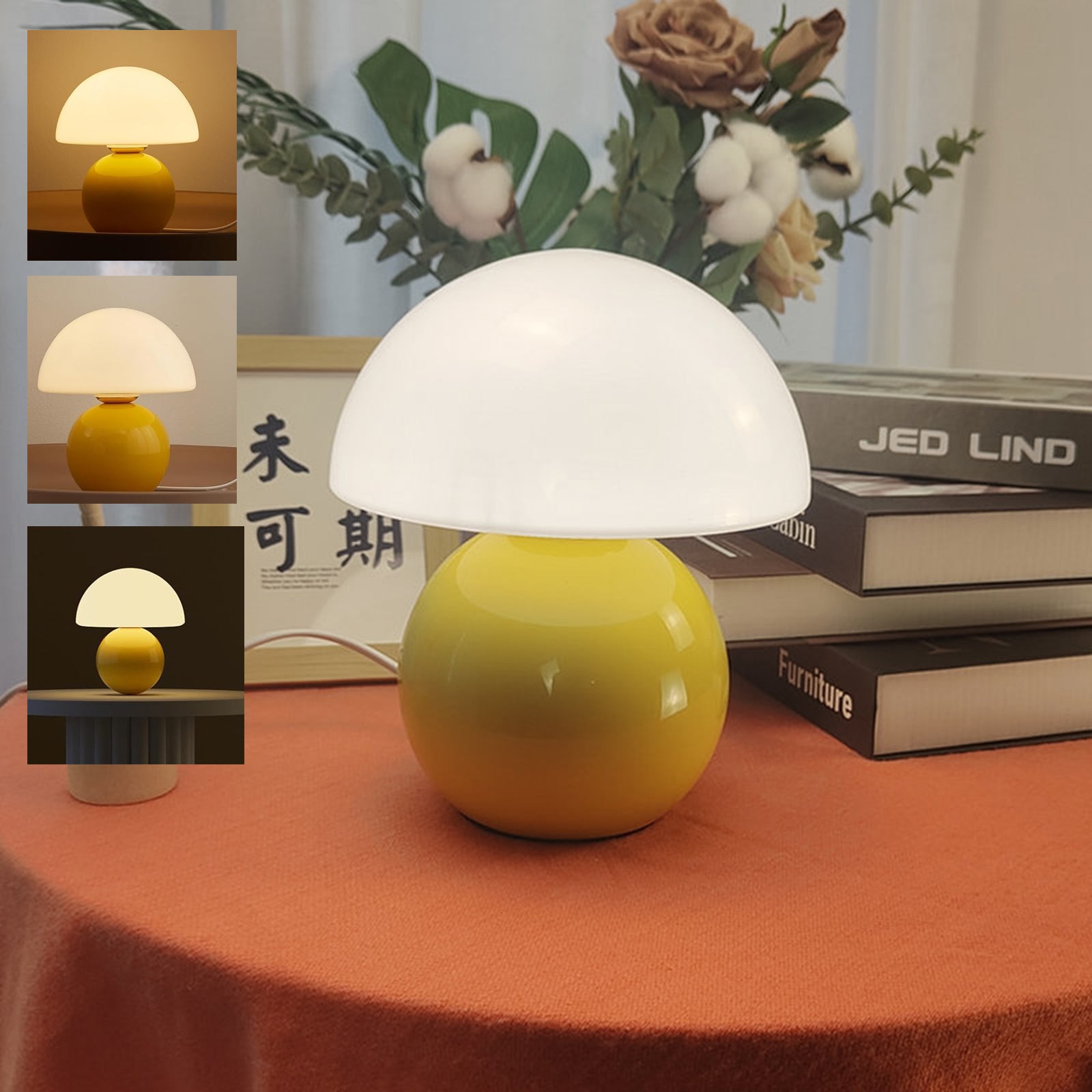 Ceramiczna lampa stołowa w kształcie grzyba nowoczesna lampka nocna trójkolorowe płynne ściemnianie ściemniacz USB odpowiednia sypialni salonu żółta