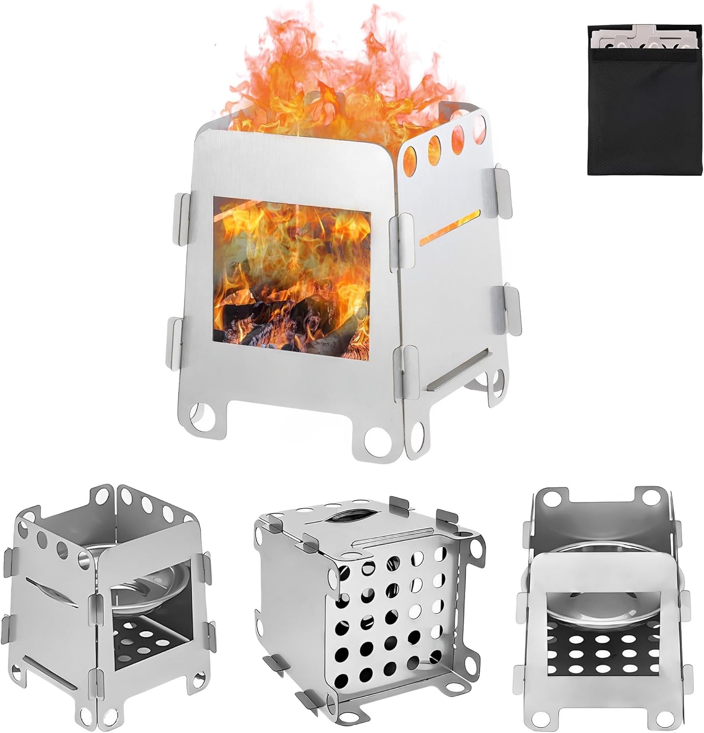 Mały piecyk na drewno (z tacką), przenośny piecyk z wyjmowanym dnem, wielofunkcyjny piec piknikowy na świeżym powietrzu, kuchenki kempingowe