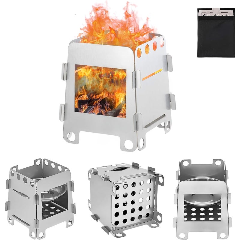 Mały piecyk na drewno (z tacką), przenośny piecyk z wyjmowanym dnem, wielofunkcyjny piec piknikowy na świeżym powietrzu, kuchenki kempingowe