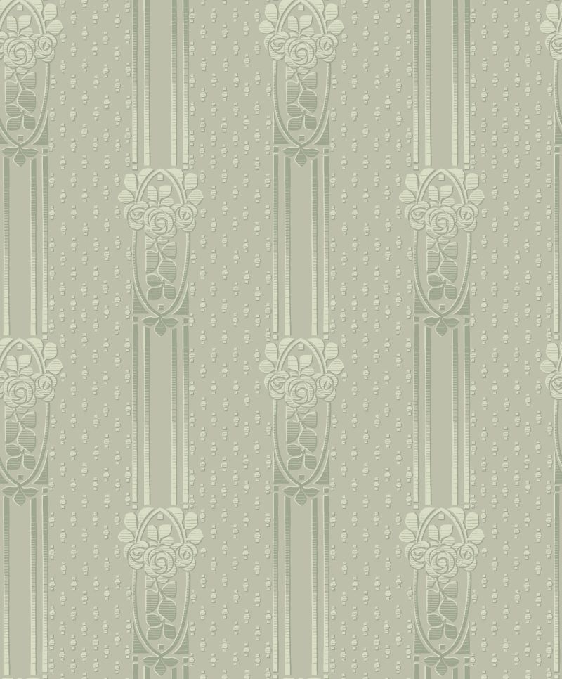 Papel pintado flores vintage en estilo art nouveau verde grisáceo - 53 cm x 10.05 m - borastapeter