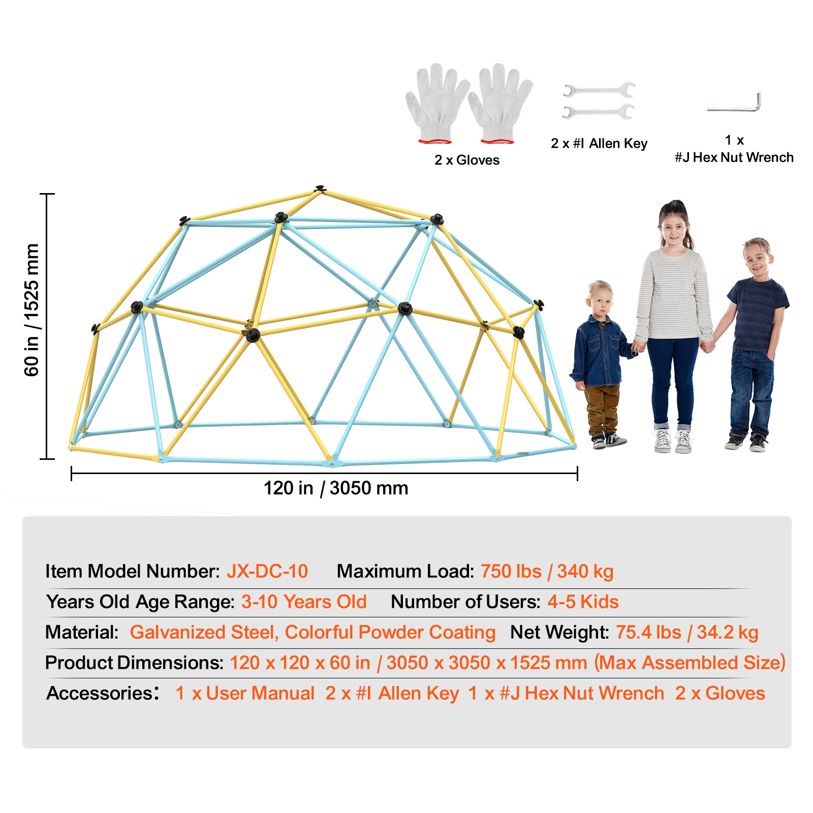 Dôme d'escalade 3 m,SucceBuy centre de jeu géométrique supportant 340 kg,pour enfants de 3 à 10 ans,assemblage facile,équipement extérieur jardin - 9
