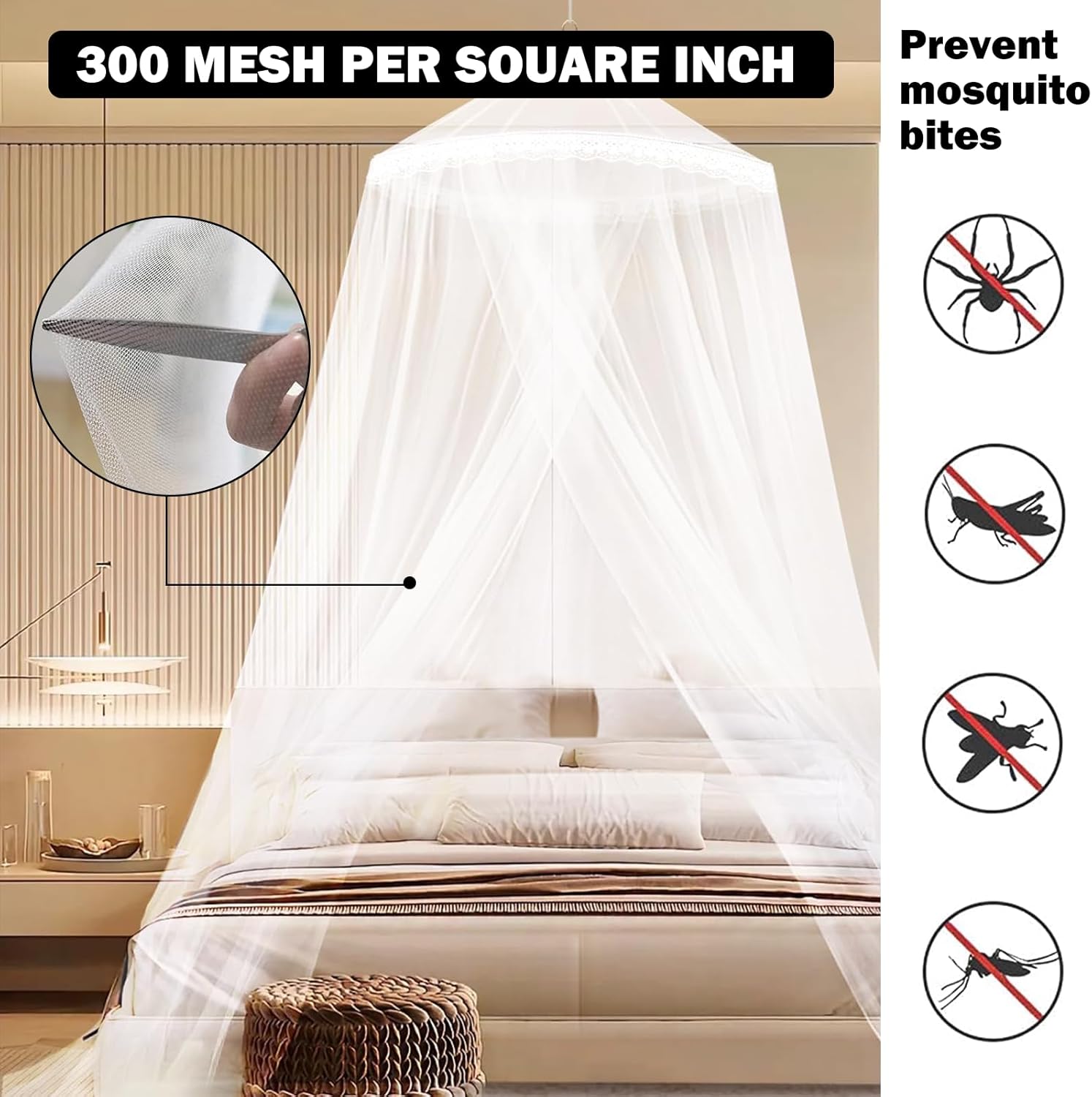 Mosquitera plegable grande para cama doble, mosquitera universal para cama, ideal para uso en interiores (blanca, 0,6 x 2,5 x 12,5 m). - 2