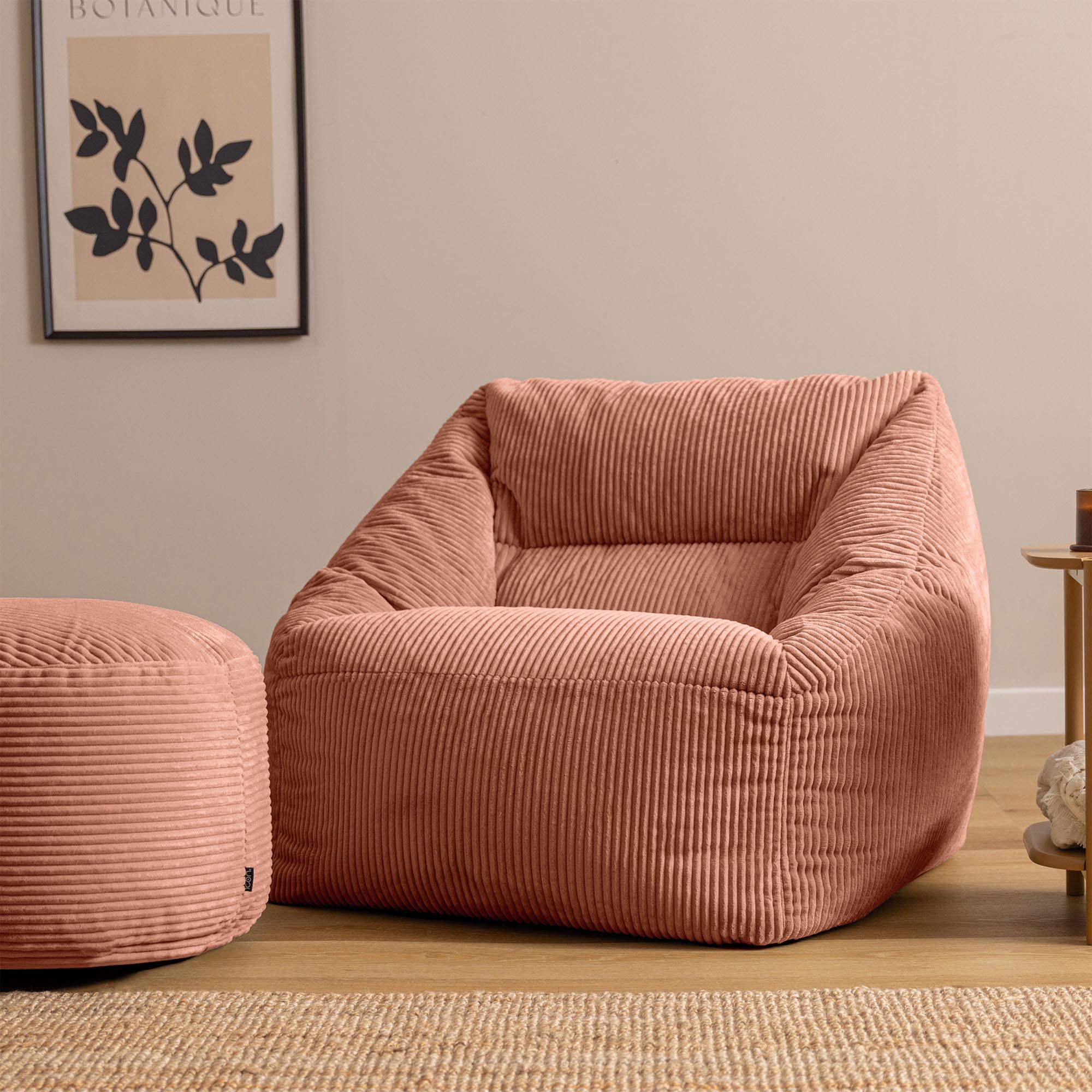Pouf fauteuil salon avec repose-pied rond Icon velours côtelé rose aube 97x84cm Oeko-Tex® - 3