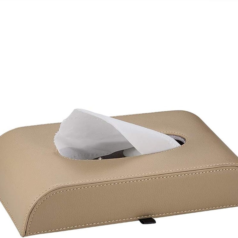 Uchwyt na chusteczki samochodowe, przenośne pudełko na chusteczki ze skóry syntetycznej, prostokątne pudełko na serwetki, beżowe
