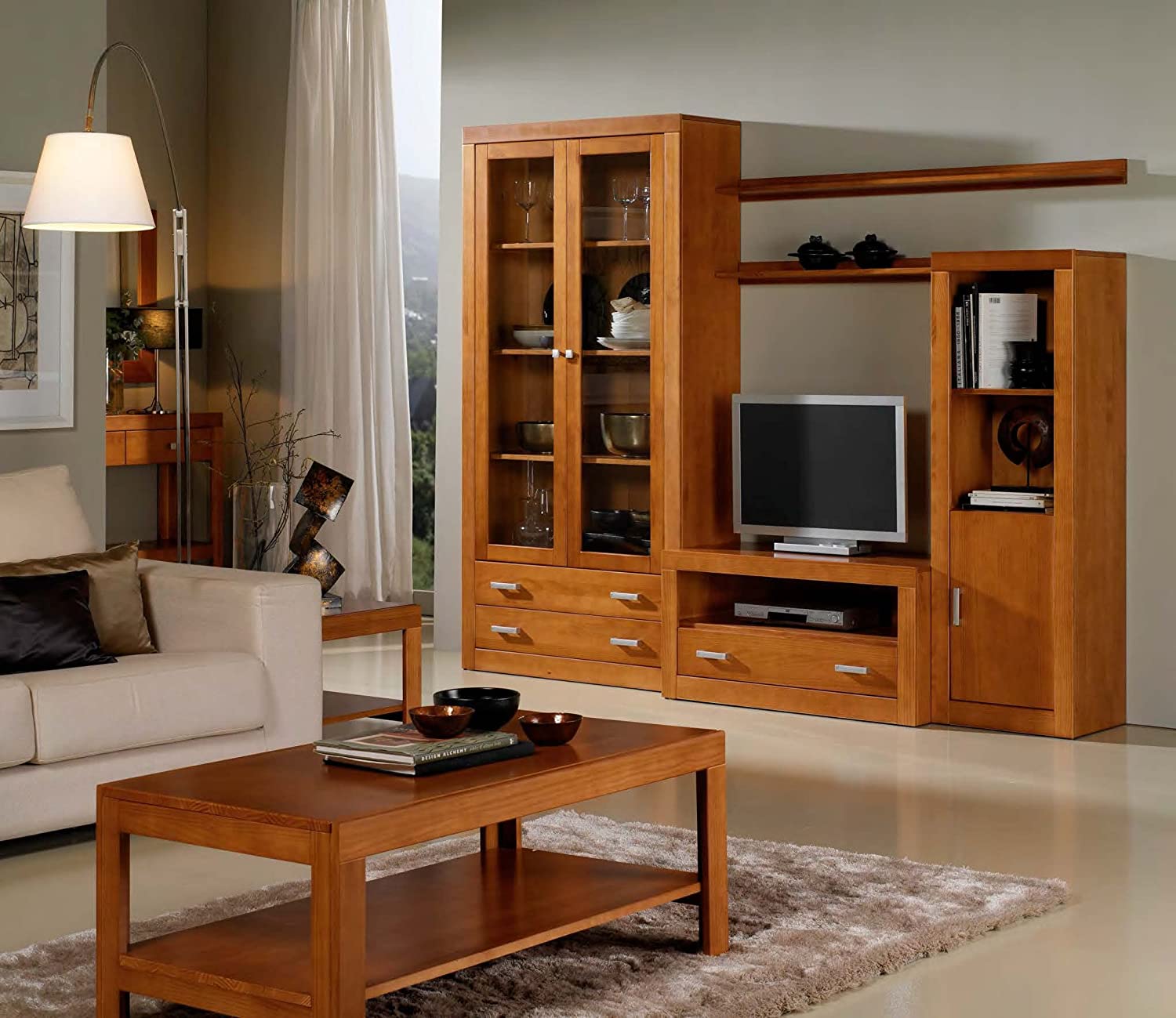 Kynus - Table TV Nova en pin massif couleur cerise, mesure 50x100x50 cm (Hauteur/Largeur/Profondeur). Cadre droit. - 2