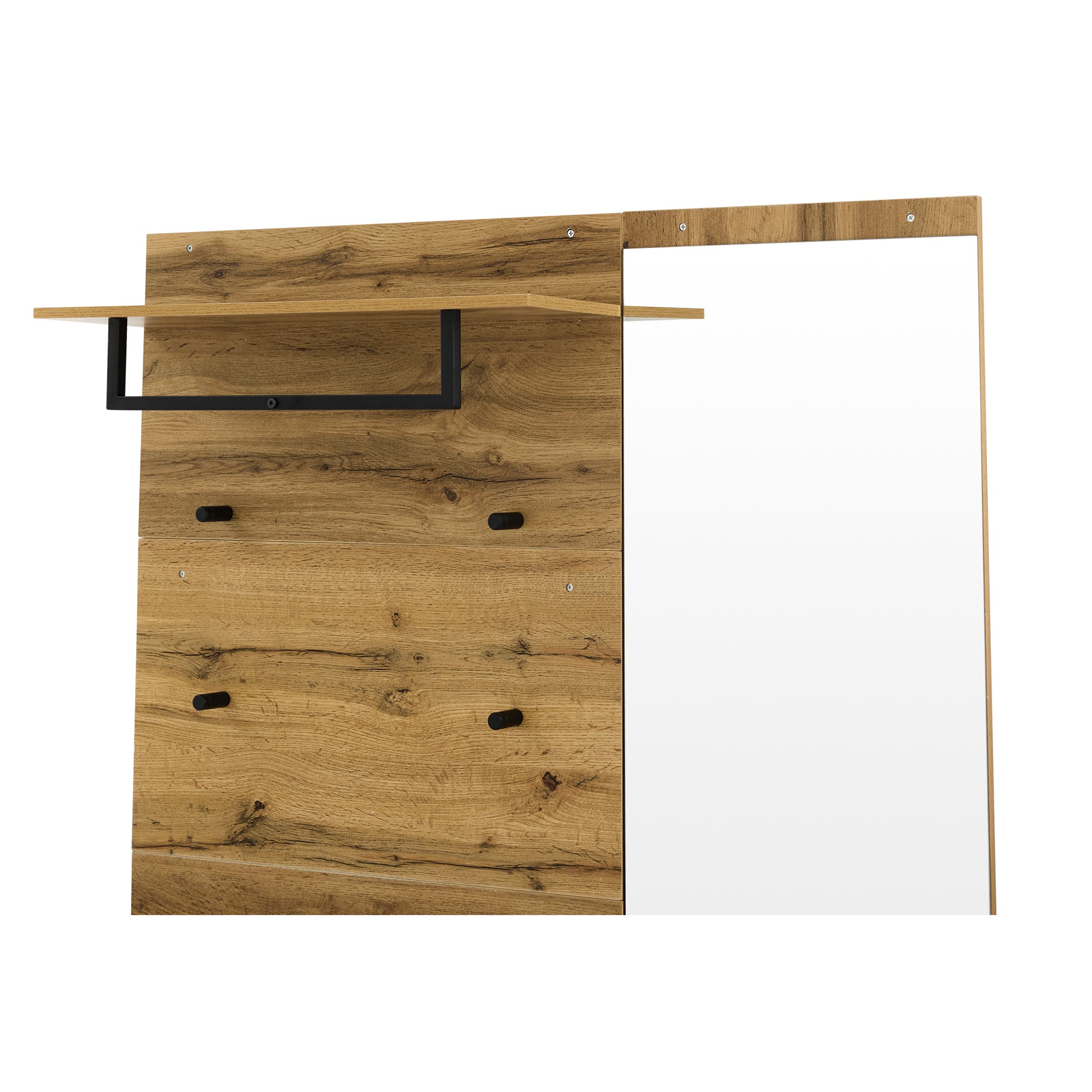 Vestiaire avec porte manteau + banc à chaussures + miroir - Naturel - 6