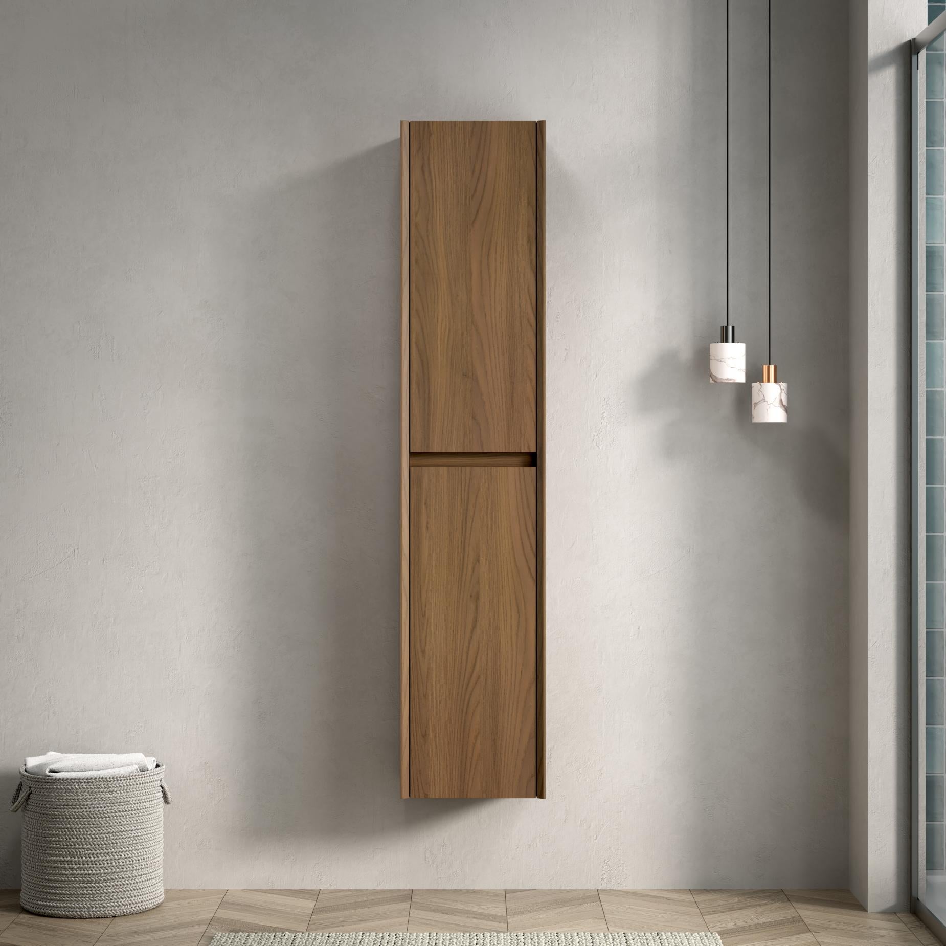 Badezimmer Wandschrank schmal mit 2 Türen, 4 verstellbare Fächer, moderner Aufbewahrungsschrank für Bad, Wohnzimmer & Wäscherei, elegante Holzoptik