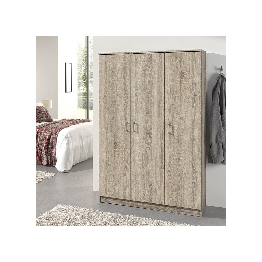 Armoire REY – 3 portes – Chêne clair – 5 étagères – Style scandinave - 2