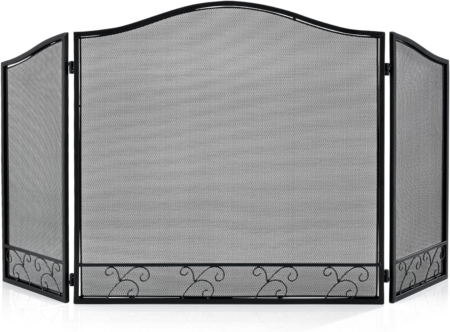 Pare-étincelles Yitahome 3 Panneaux Pliable - Finition Noire Métallique - Intérieur/Extérieur