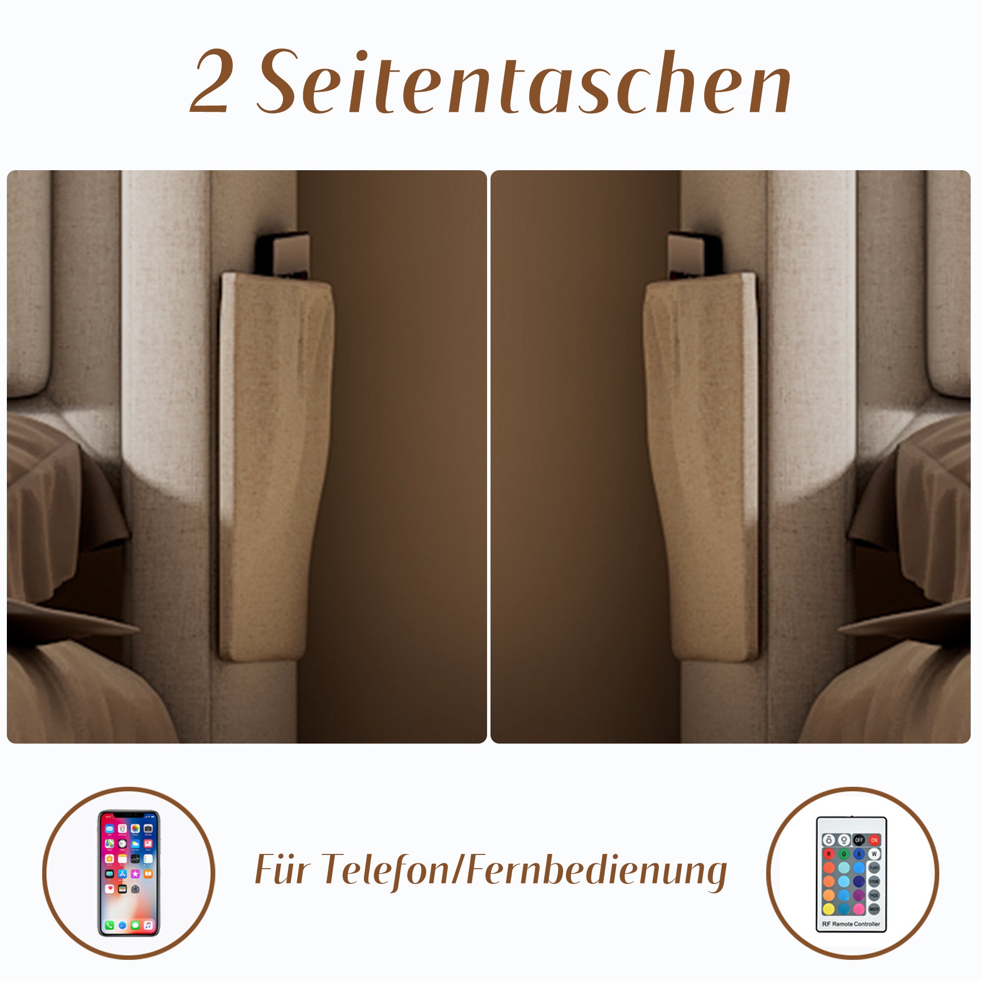 Cama contenedor 140 x 200 cm con cabecero LED, toma USB tipo C - Tejido de algodón - Beige (sin colchón) - 5