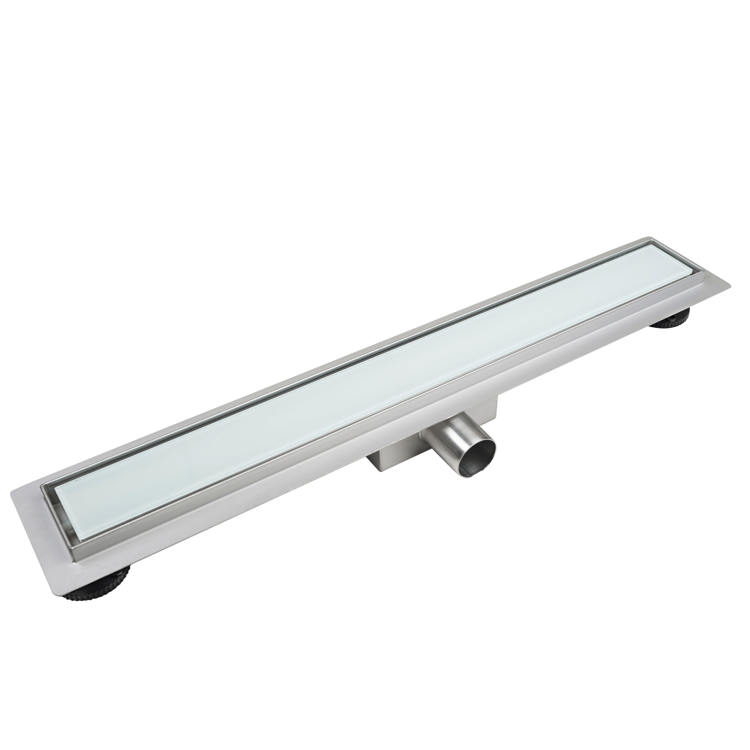 BALNEO - Canal de chuveiro 80 cm - 2 em 1 Canal de chuveiro com sifão Decor Next Wave - Canal linear em aço inoxidável AISI 304 Painel de vidro branco - 3