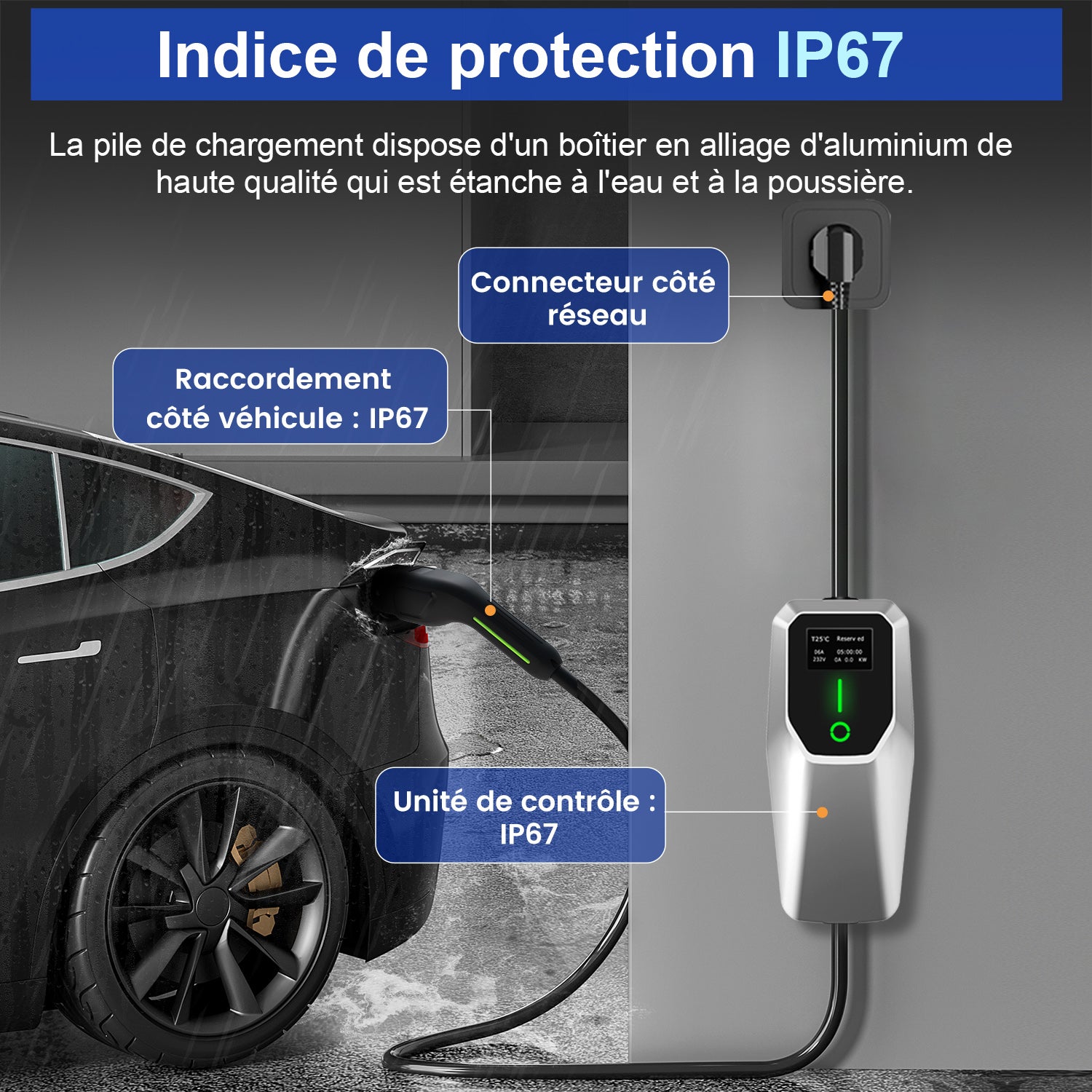 Cabo de Carregamento para EV 3.5kW - Tipo 2 - 4m - 6-16A - Compatível com e-208, Model Y, Megane E-Tech, 500e - 5