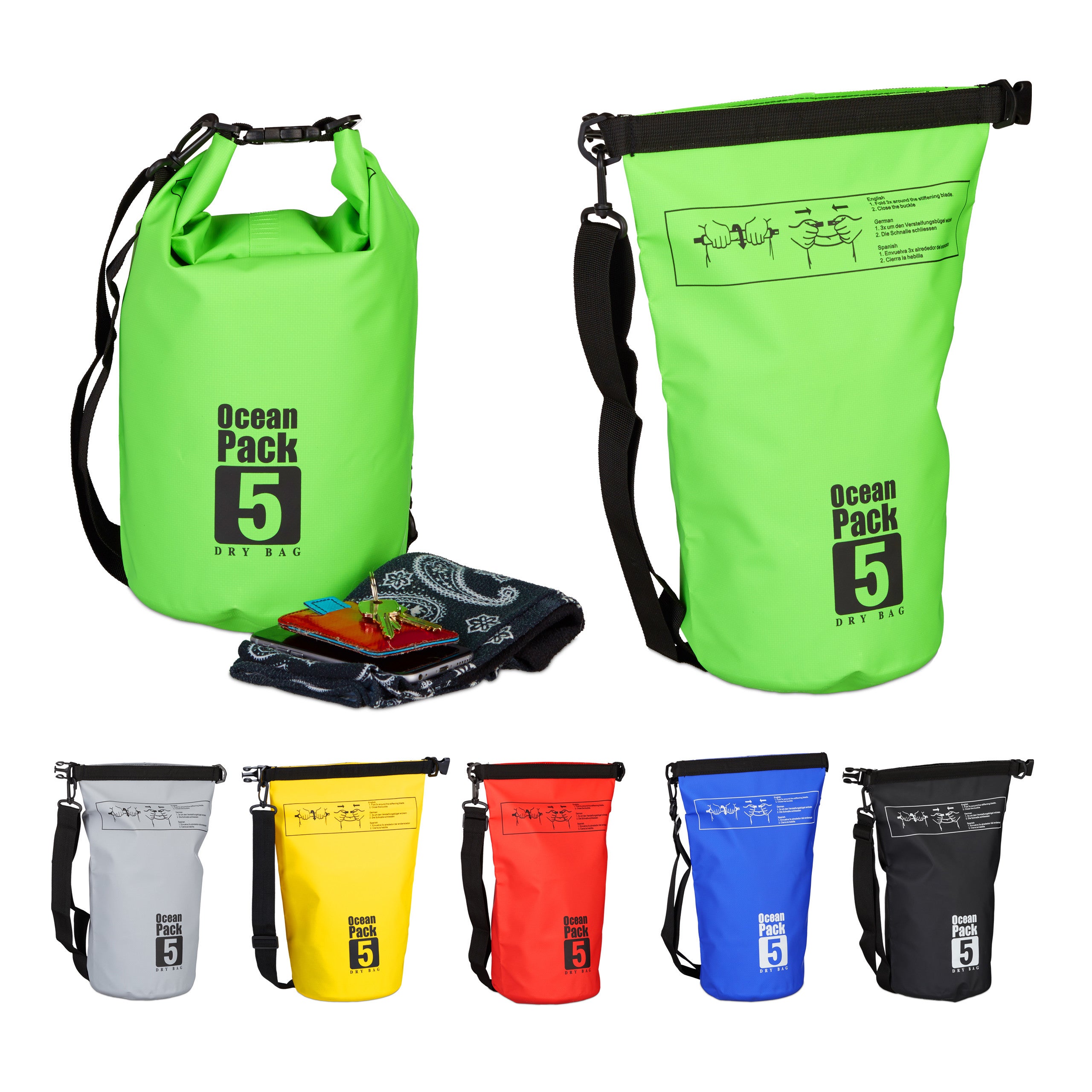 Valigia 40x30x20 DonDon Dry Bag Borsa Impermeabile Da 2l, 5l, 10l, 15l, 20l, 30l Con Tracolla - Arancione 2 Litri Sacchi Sottovuoto - Foto 5