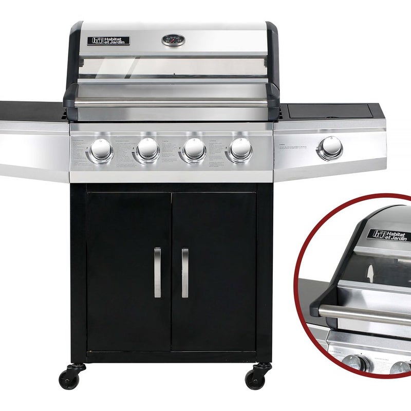 Grill gazowy ze szklaną pokrywą "Bingo 5" - 5 palników, z czego 1 boczny - 15.2kW + Pokrowiec zabezpieczający - Czarny