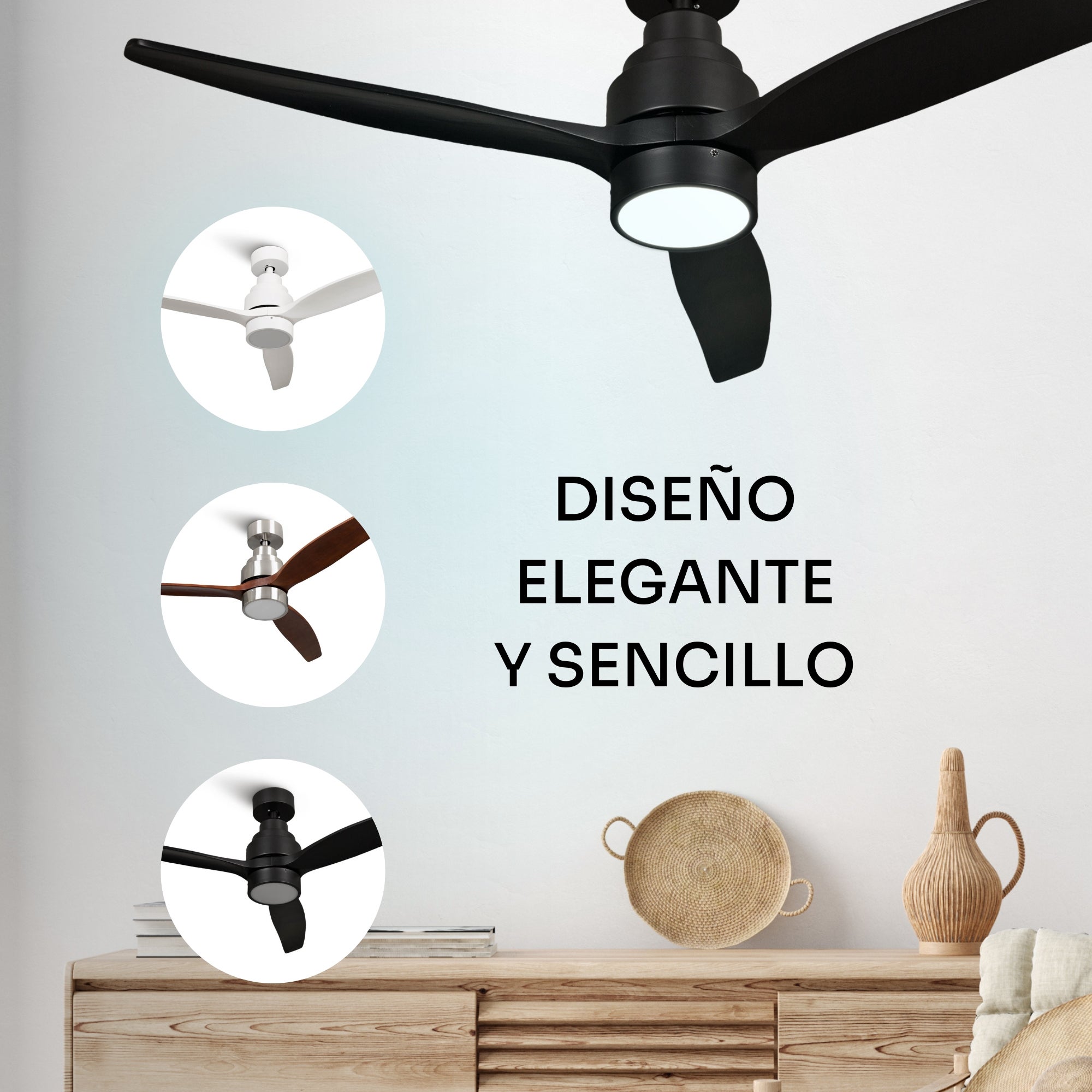 Mellerware - Ventilateur de plafond Brizy Bright | 40 W | 6 vitesses | Ultra silencieux | 3 pales Ø132 cm | Fonction été/hiver | LED | Noir - 4