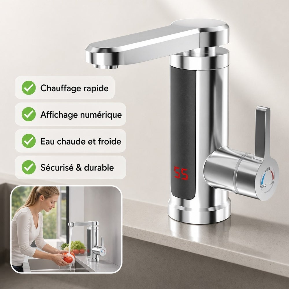Mitigeur Chauffe Eau Instantane Robinet de Cuisine avec Prise ...