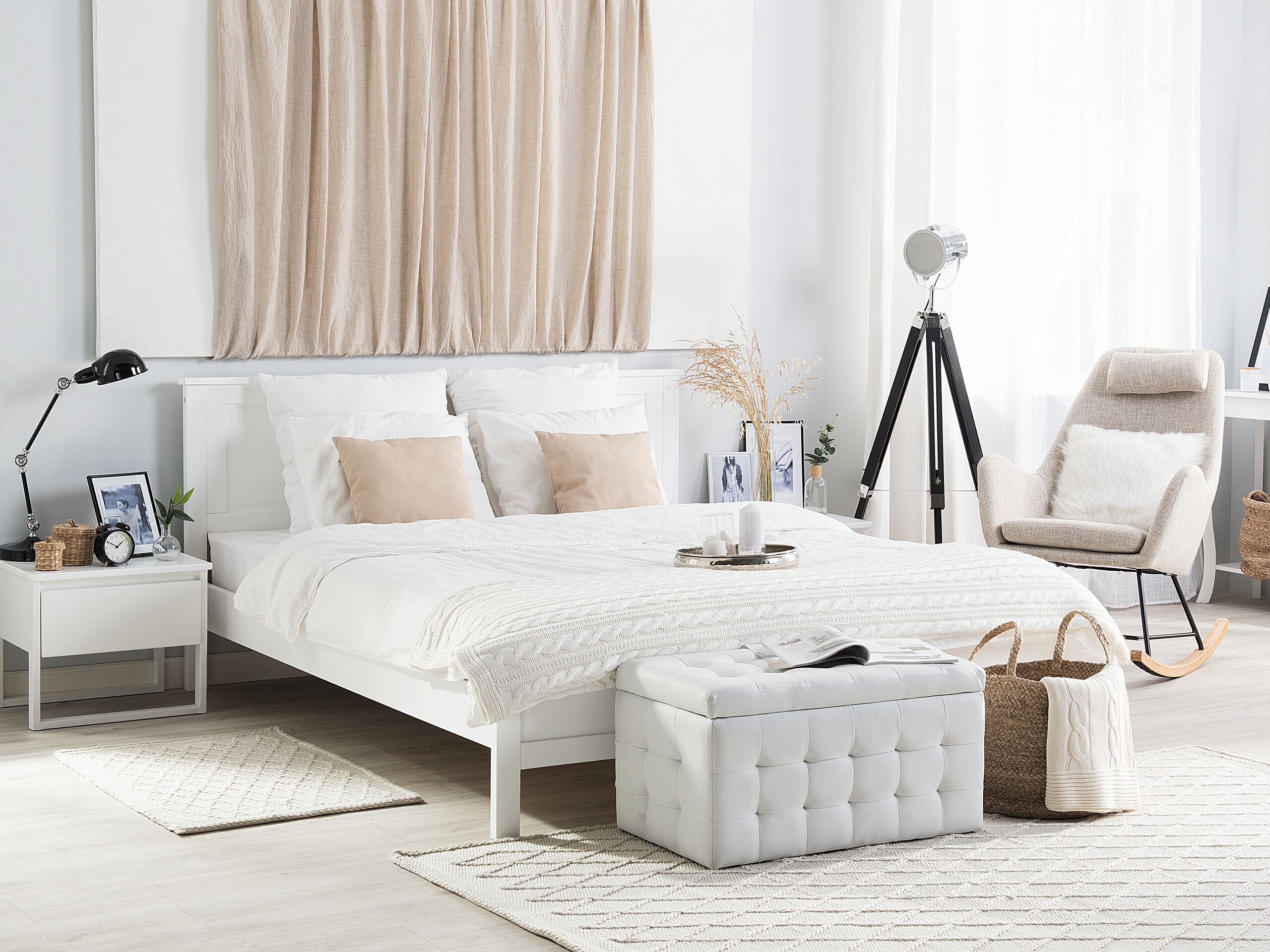 Lit Beliani Mayenne - 160x200 Cm - Bois Pin Blanc - Style Scandinave - Neuf
