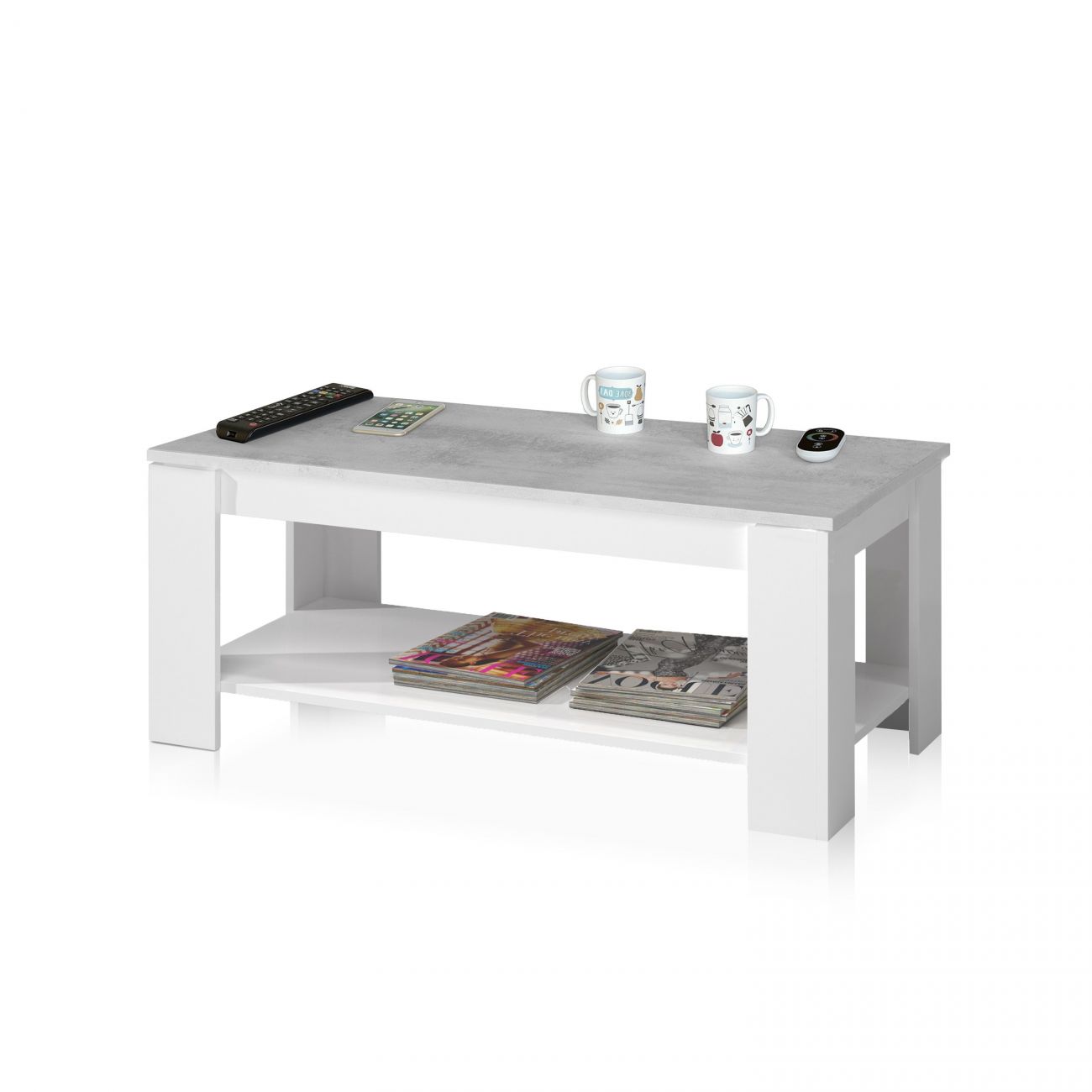 Mesa de centro elevable Ambit Blanco Artik (Blanco Mate) - Gris Cemento 100 x 43–54 x 50 cm - 3