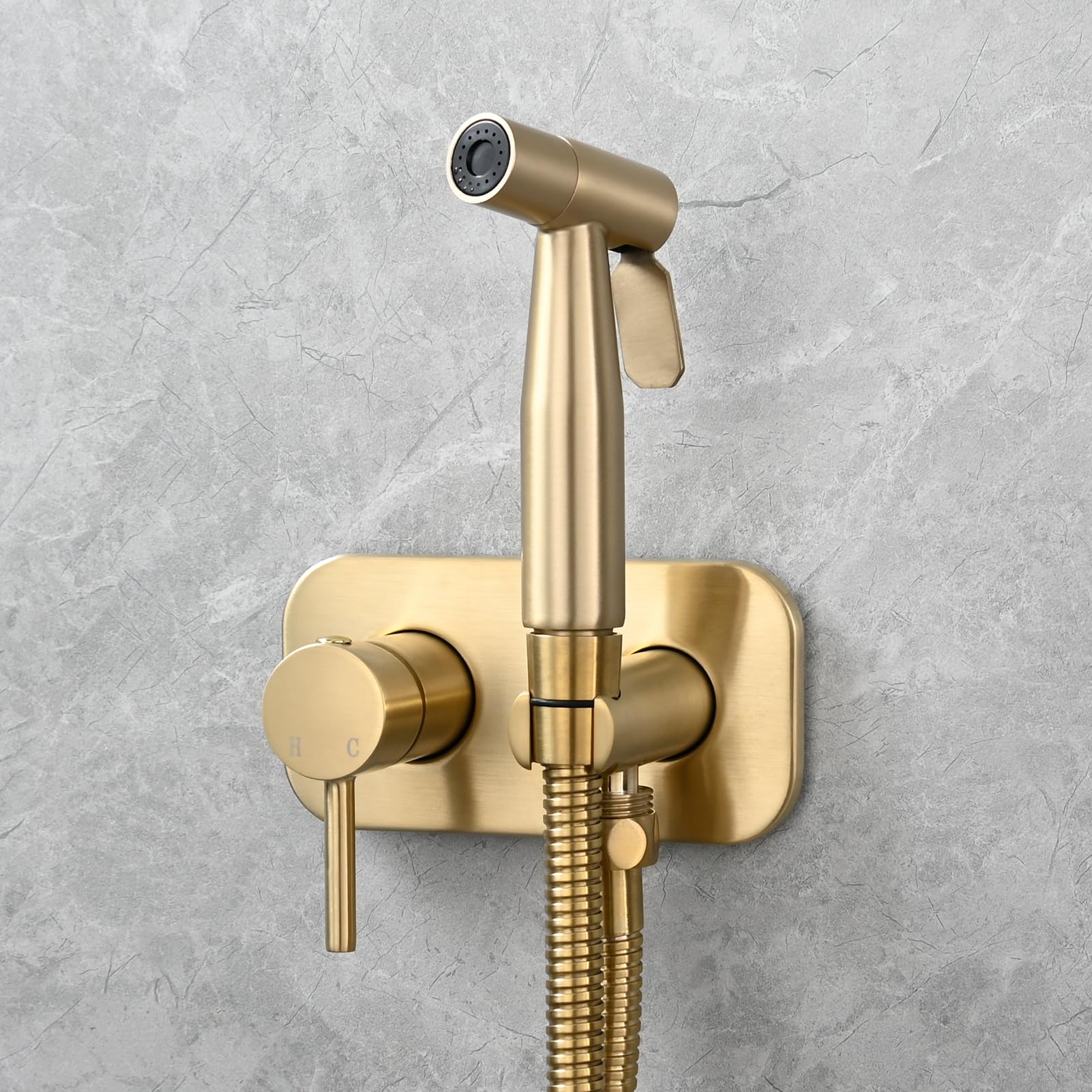 Kit Bidet Portatile in Acciaio Inossidabile, Doccetta WC con Tubo per Acqua Calda e Fredda, Set Completo Bagno, Finitura Oro Spazzolato - 3